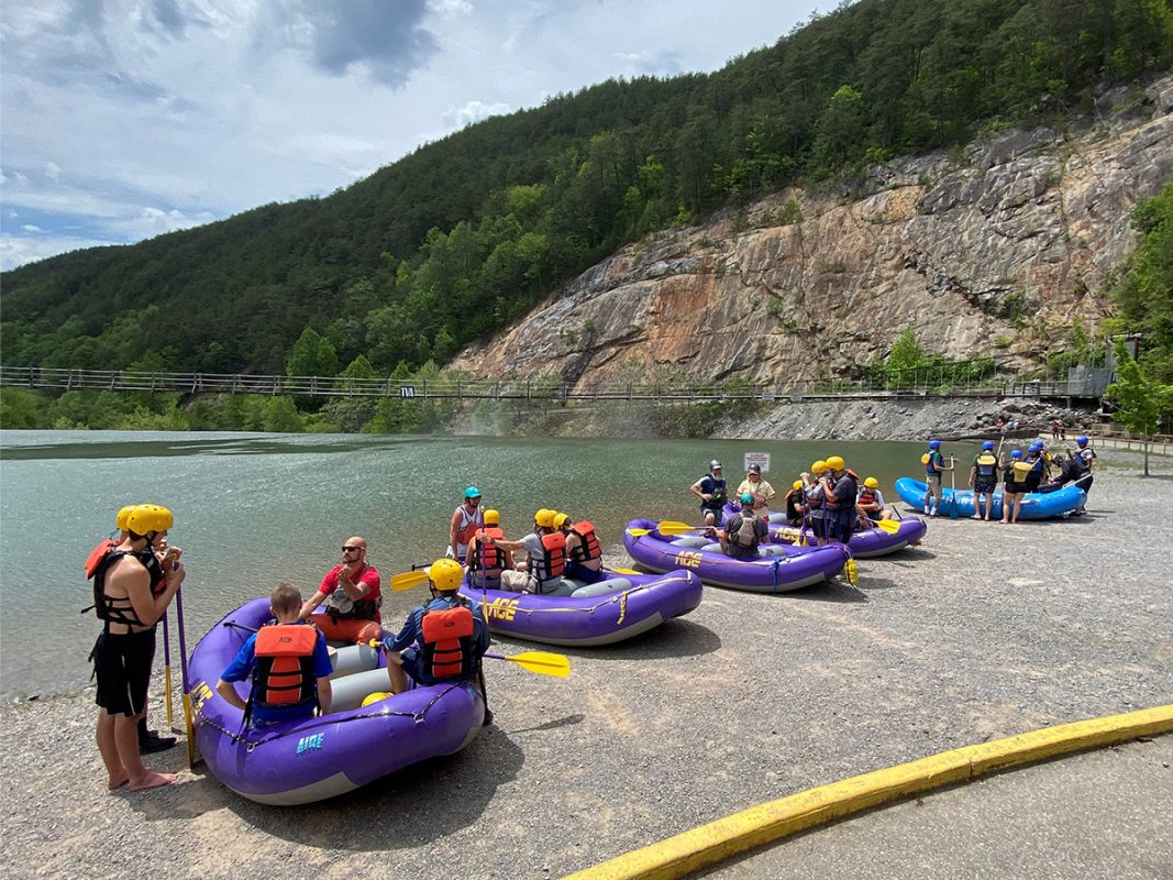 Teens and therapists white water rafting in Tennessee.