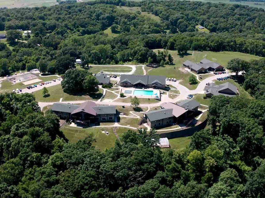 Aerial view of the residential treatment center for adolescent teens and young adults in Missouri.
